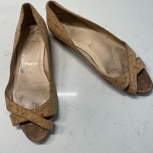 Christian Louboutin Cork Peep Toe Flats, 37.5